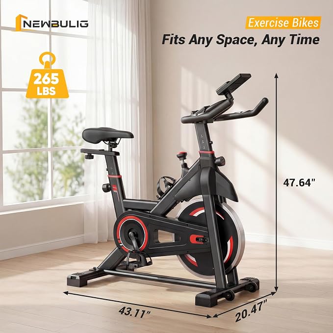 NEWBULIG Exercise Bike with APP, Stationary Bikes for Home, Workout Bike for Adults & Seniors, Cycle Machine, Adjustable Height and Resistance, Low Noise, 265lbs Weight Capacity, Easy Assembly