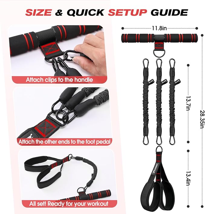 WOQQW Multifunction Pedal Resistance Band with Handle, Upgraded 3 Tube Adjustable Foot Resistance Bands for Core, Arm, Legs, Body Puller Trainer - Sit Up Exercise Equipment for Women Men
