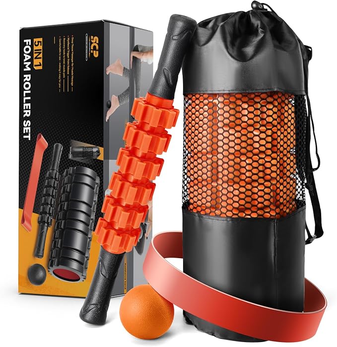 SUBCULTUREPICK 5-in-1 Foam Roller Set Trigger Point Exercise Foam Roller | High Density Deep Tissue Muscle Massage, Muscle Roller, Massage Ball, Stretching Strap, for Physical Therapy & Pain Relief