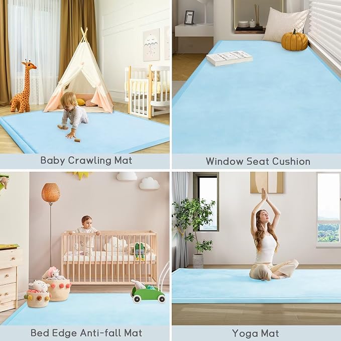 Baby Play Mat for Floor Nursery Muscle Mat Area Playroom Rug 39"x59" Elastic Foam 1.3" Thick Crawling Mat for Babies,Toddlers, Infants,Kids (Ice Blue)