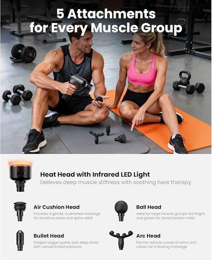 BOB AND BRAD T2 Ultra Massage Gun with Heat and Red LED Therapy, Heated Deep Tissue Massager for Athletes, FSA Professional Percussion Massager for Muscle Relief, Portable Massagers HSA Eligible