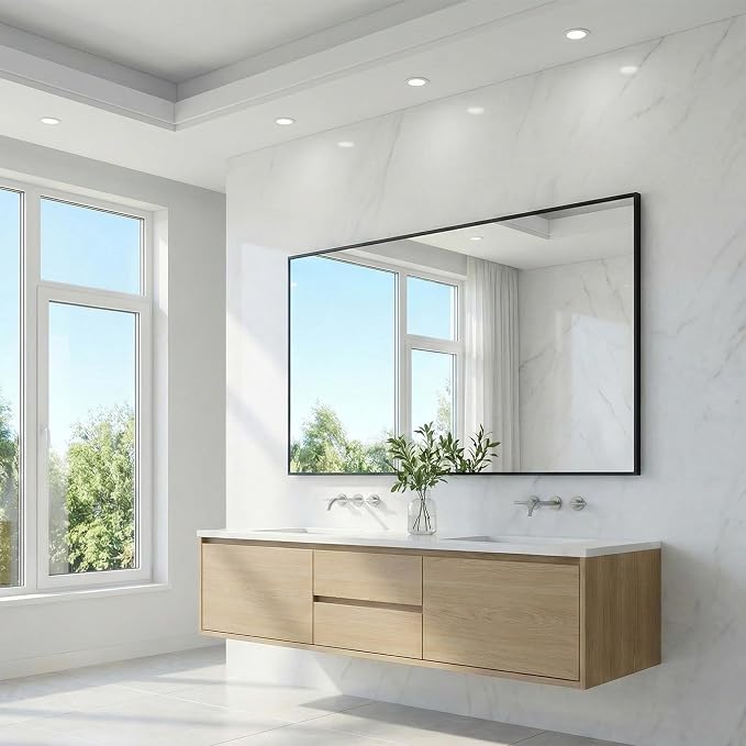 30" x 60" Matte Black Wall Mirror for Bathroom, 60" x 30" Extra Large Metal Framed Decor, Horizontal/Vertical Accent Mirror for Gym & Double Vanity