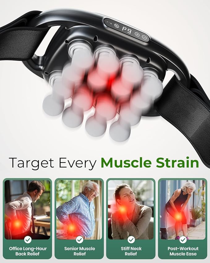 16-Head Massage Gun Deep Tissue with Hand Straps, Electric Muscle Massager with 99 Adjustable Intensities & 9 Modes, Percussion Massager for Back, Legs, Arms, Waist, Shoulders, Full Body Muscle