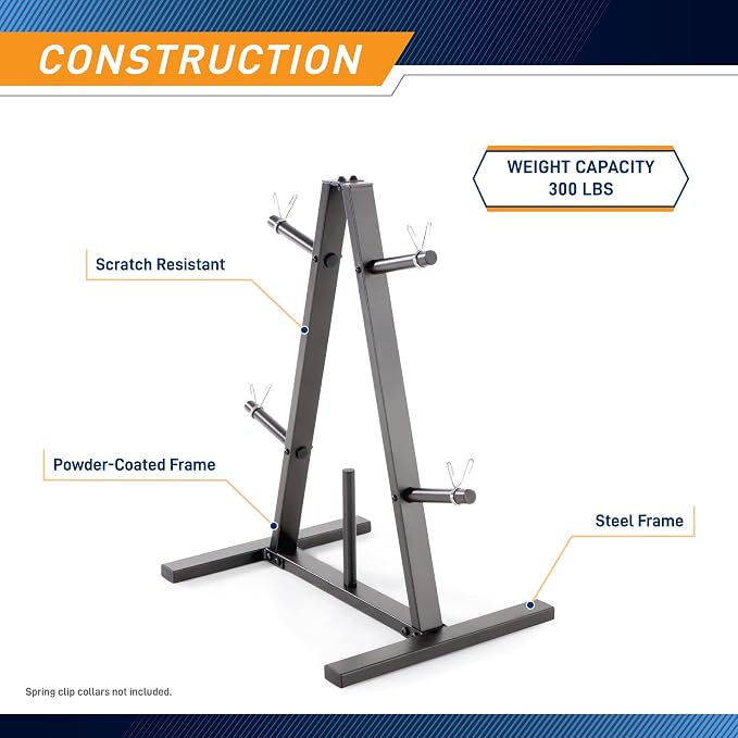 Marcy Standard Weight Plate Tree for 1-Inch Plates for Home Gym, 300 lb. Max. Capacity PT-5733
