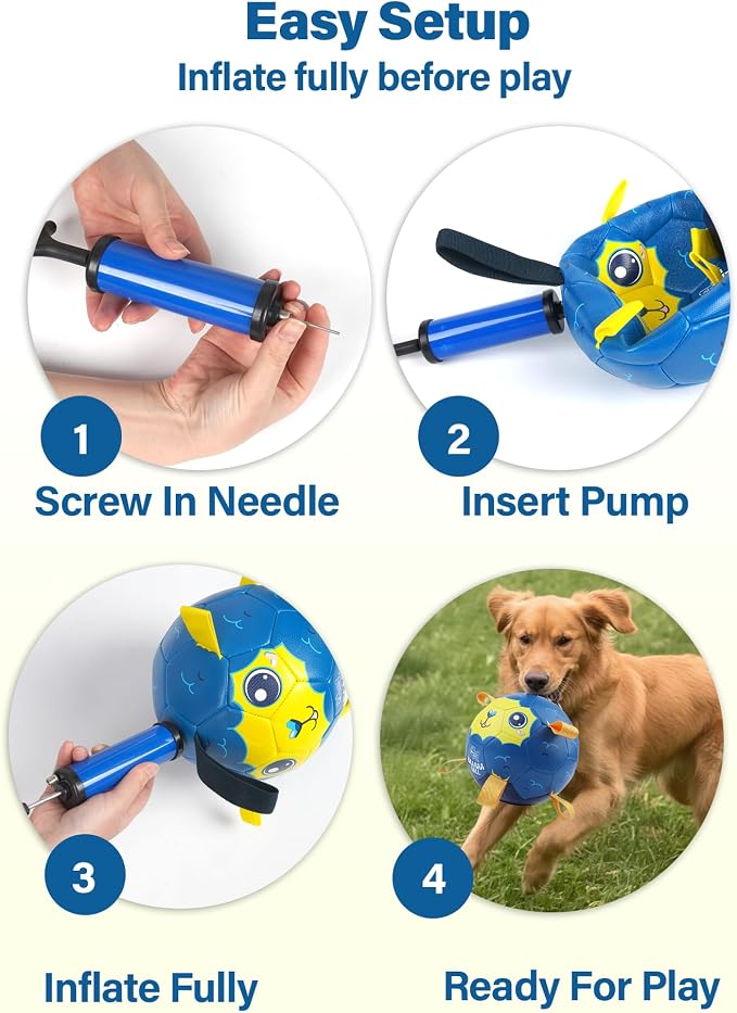 Race&Herd 7.5" Jolly Soccer Ball for Dogs - Tough Durable Dog Ball Toy with Straps, Pet Bouncy Herding Balls for Dogs, Floating Dog Balls with Tags for Water Fetch, BaaBaaBall (Ocean)