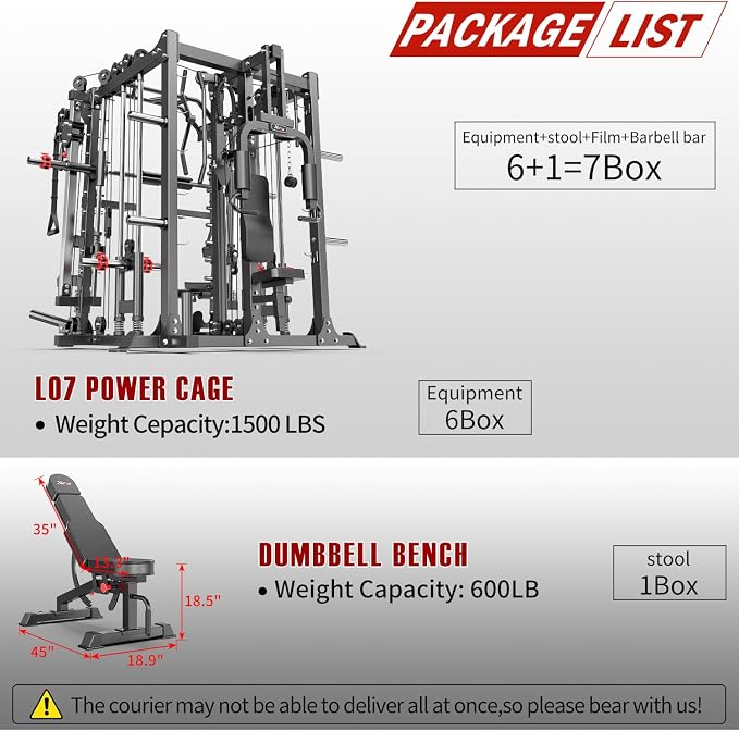 Smith Machine,Multi-Function Squat Rack Power Cage with Cable Crossover System,with Optional Weight Bench, Olympic Barbell Weight Set, for Home Gym