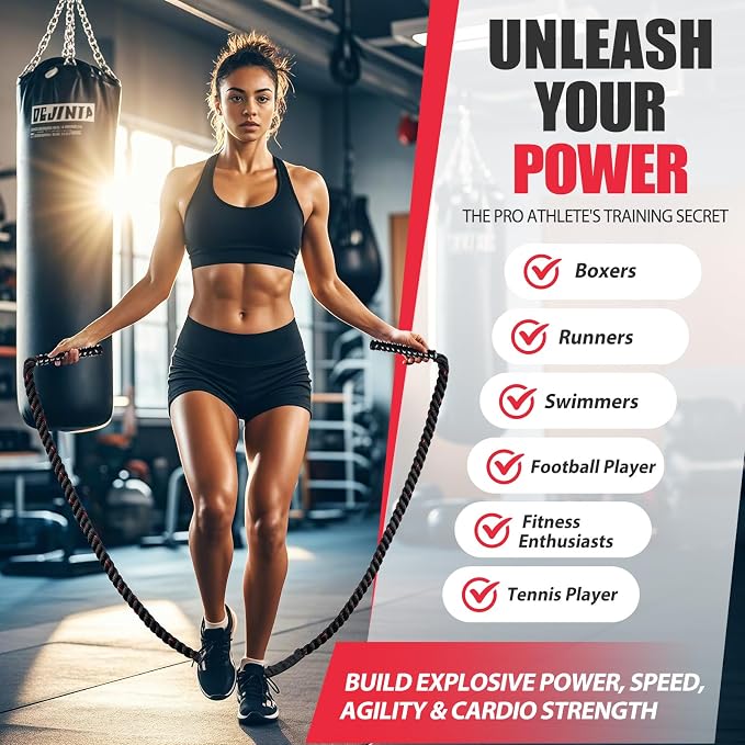 KUZARO Jump Rope, Weighted Jump Rope for Women, Heavy Jump Ropes for Fitness, Home Gym Exercise Equipment, Adult Skipping Rope for Improve Strength, Weight Loss, Boxing Training,Total Body Workout Equipment