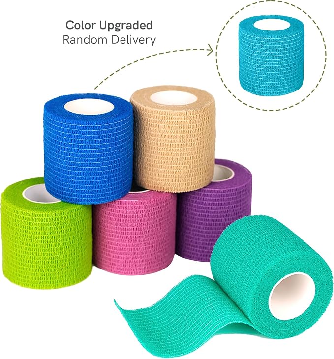 FriCARE Self Adhesive Bandage Wrap, Medical Tape in First Aid Kit, Rainbow | Elastic Cohesive Bandages for Sports/Vet/Wrist Ankle Wounds, 2 Inches X 5 Yards, Latex-free 6 Rolls