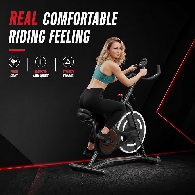 HOELLL Exercise Bike Stationary Bikes for Home Compact Indoor Cycling Bike | with Tablet Mount, with Exclusive Heart Rate Sensor and APP Sync, with Continuously Variable Resistance, Black&White&Red