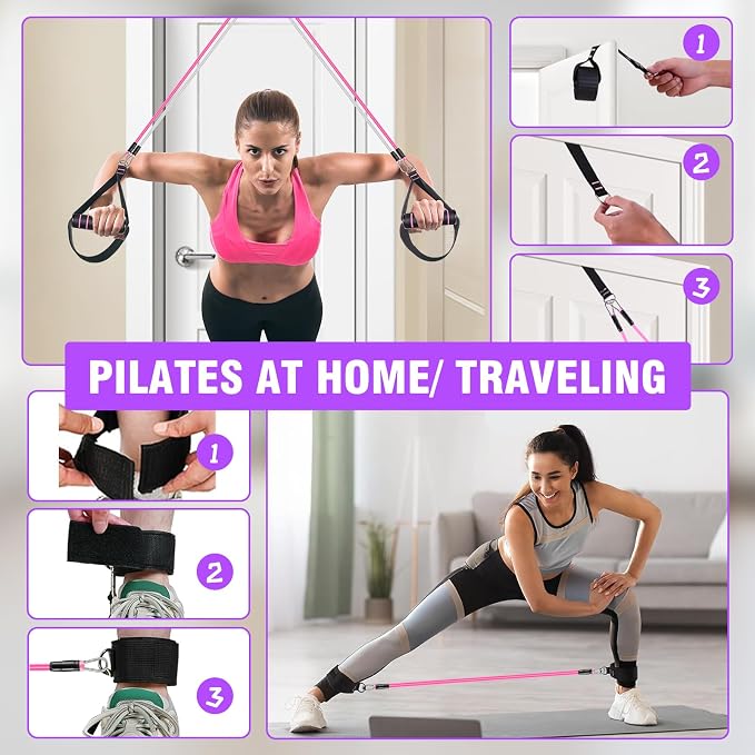 Bbtops Pilates Bar Kit with Resistance Bands,Pilates Bar with Stackable Bands Workout Equipment for Legs,Hip,Waist and Arm,Exercise Fitness Equipment for Women & Men Home Gym Yoga Pilates