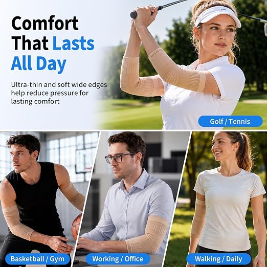 CAMBIVO 2 Pack Tennis Elbow Compression Sleeve, Lightweight Summer Brace | Anti-Slip, Breathable, Quick-Dry Tennis Elbow Brace for Gym, Golf, Basketball, Office and Daily Wear, for Men & Women