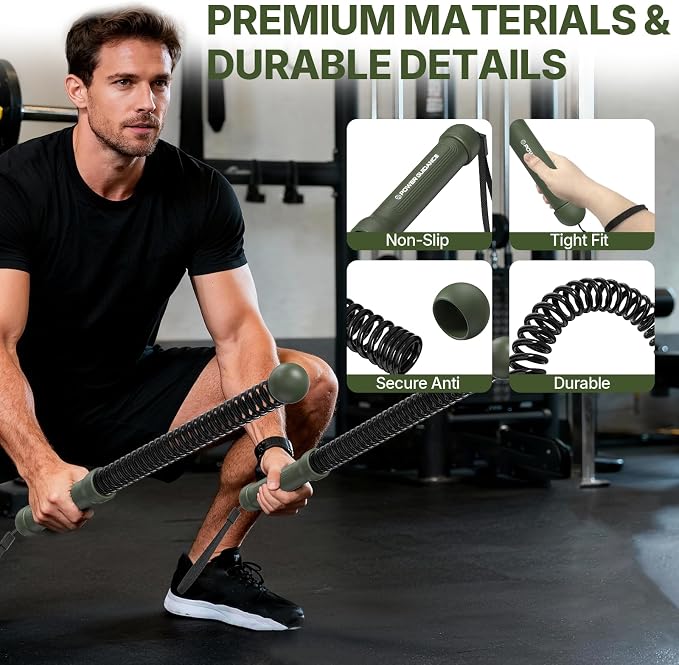POWER GUIDANCE 2PCS Weighted Ropeless Battle Ropes, Portable Cordless Battle Rope with Non-Slip Handles, Workout Exercise Rope for HIIT, Cardio & Strength,Olive Green