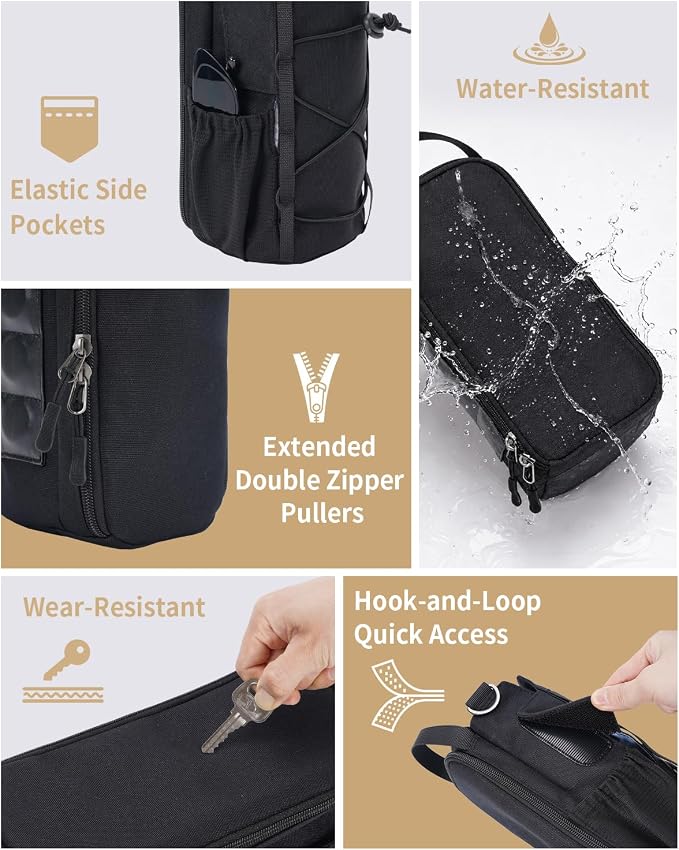 sportsnew 40oz Insulated Crossbody Water Bottle Bag Gym Hiking Phone Pocket | Water-resistant Lining, Padded Strap, Top Handle, Drawstring, Phone Pocket, Elastic Slots, Built-In Key Clip for Gym Walking