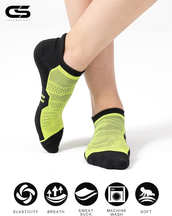 CS CELERSPORT 6 Pack Women's Ankle Running Socks Cushioned Low Cut Tab Athletic Socks