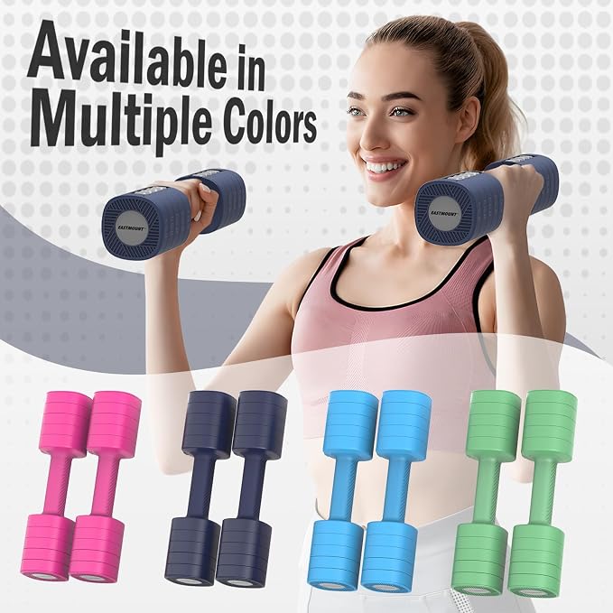EAST MOUNT Adjustable Weight Dumbbells Set of 2, 8 in 1 Hand Weights for Women 2lb/3lb/4lb/5lb/6lb Dumbbell Weights Set 12 lbs/Pair Hand Weights for Home Office Gym Workout
