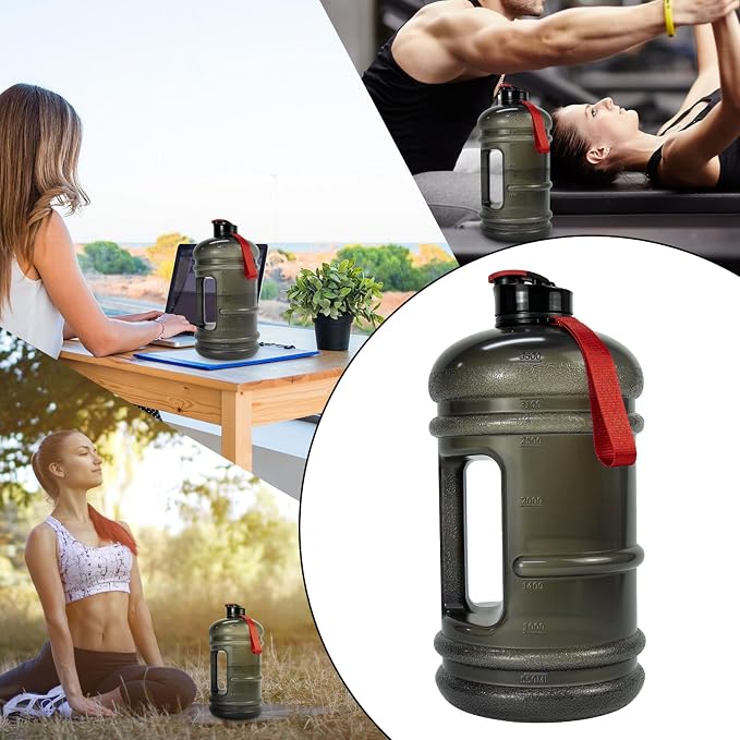 TOOFEEL 1 Gallon Water Bottle,Leakproof,BPA Free,Dishwasher Safe,128 oz Large Water Jug wiht Handle,Travel & Camping & Sports & Gym Water Bottle For Men and Women - Transparent Black