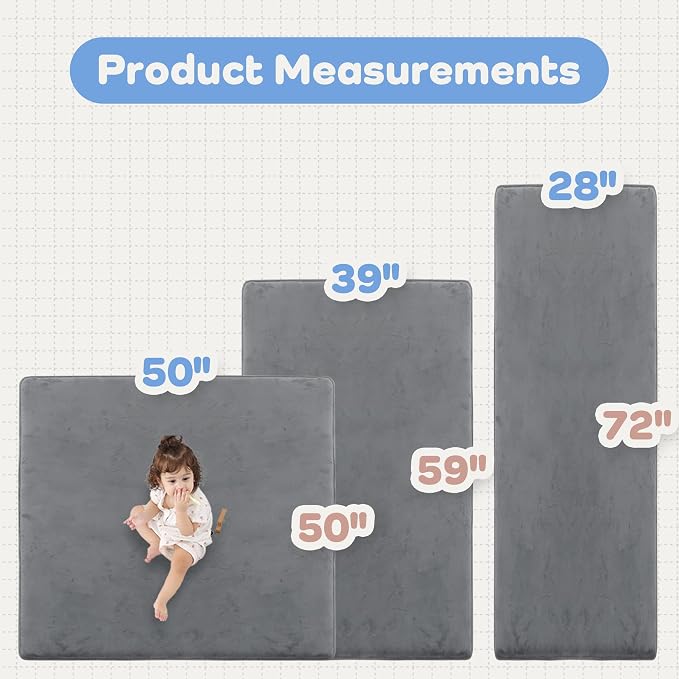 1.3" Thick Baby Play Mat 39x59 Memory Foam Play Mat, Dark Grey | Memory Mat for Baby to Play on Floor Waterproof Easy Care with Non-Slip Tummy Time Play Mat for Nursery Playroom Classroom