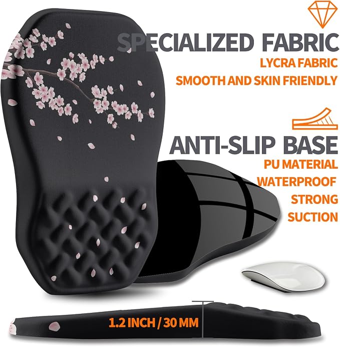 Ergonomic Slope Mouse Pad Wrist Support, Wrist Rest Mousepad for Carpal Tunnel Pain Relief with Massage Bulge and Slow Rebound Memory Foam (12x8 inch, Pink Blossom)