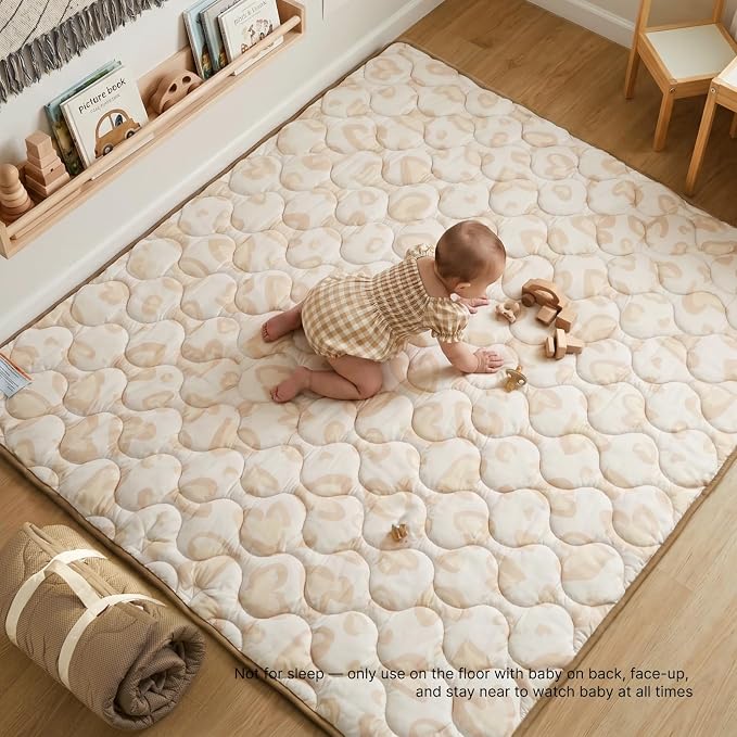 Momcozy Baby Play Mat for Floor, 59"x71" Thickened Playpen Mat | Playmate for Baby Tummy Time, Waterproof & Non-Slip, Foldable Outdoor Mat with Carrying Handle, Leopard