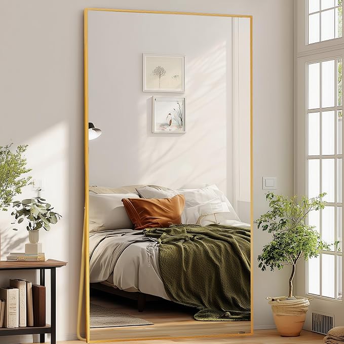 LFT HUIMEI2Y 79"x39" Full Length Mirror, Gold Floor Mirror | Tempered Oversized Mirror Full Body with Aluminum Alloy Frame; Standing, Leaning, or Wall Mount for Bedroom, Living Room