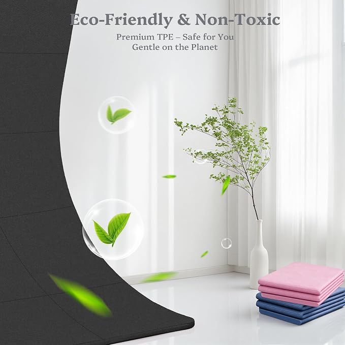 Foldable Yoga Mat Non Slip, Pilates Fitness Mats, 72" x 24" Extra Width & Thick, Anti-Tear Exercise Mat with Carrying Strap and Bag, Workout Mats for Stretching,Yoga Studio,Gym or Home Workouts