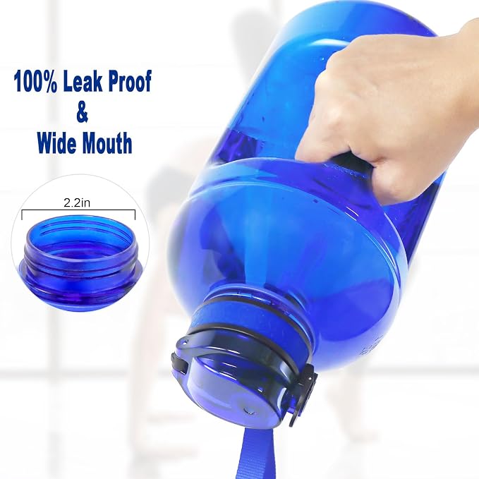 GEMFUL 3L Water Bottle with Straw & Handle BPA-Free Gym Jug (Royal Blue) | Leak-proof, 100oz Large Capacity, Time Marker Tracks Daily Intake, Wide Mouth, for Hiking, Office, Sport, Fitness