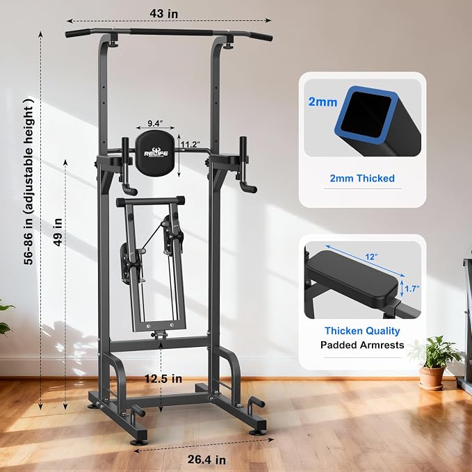 RELIFE REBUILD YOUR LIFE Power Tower Pull Up Bar Station Workout Dip Station for Home Gym Strength Training Fitness Equipment