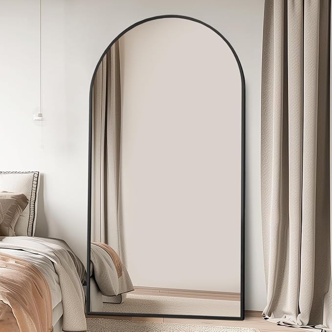 Beauty4U 76" x 37" Arched Full Length Mirror with Stand, Black Floor Mirror | Large Standing, Leaning, or Wall-Mounted Tempered Full Body Mirror with Metal Frame for Bedroom, Closet, Modern Home Decor