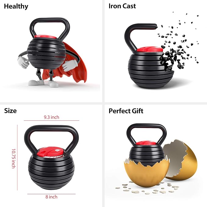 TopMade Adjustable Kettlebell Weights Set Cast Iron Exercise Fitness Kettle Ball Grip 5, 8, 9,12lb Free Weight Men Women Kettlebells for Home Gym Workout Ballistic, Core,Strength Training