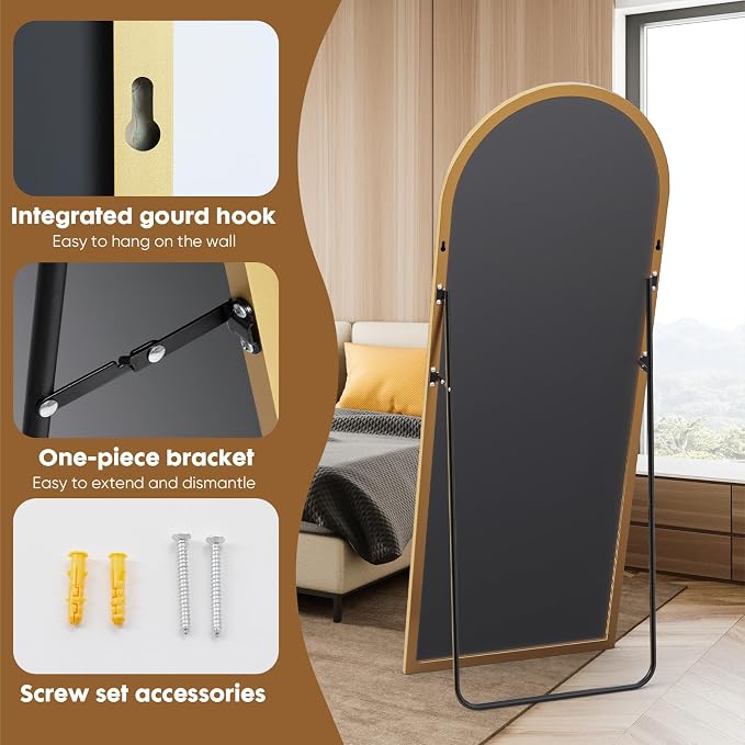 Gold Arched Full Length Mirror, XX-Large 71x26 Floor Mirror with Stand | Modern Home Decor Accent for Bedroom Decor, Tempered Large Mirror Living Room Decor, Dressing Room