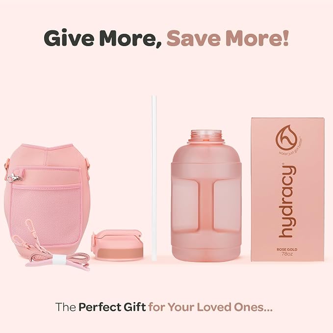 Hydracy Motivational Water Bottle with Time Marker and Straw Lid 78 oz | Leakproof,BPA Free,No Sweat Neoprene Sleeve,Carry Strap,Daily Intake Tracking for Fitness & Outdoors