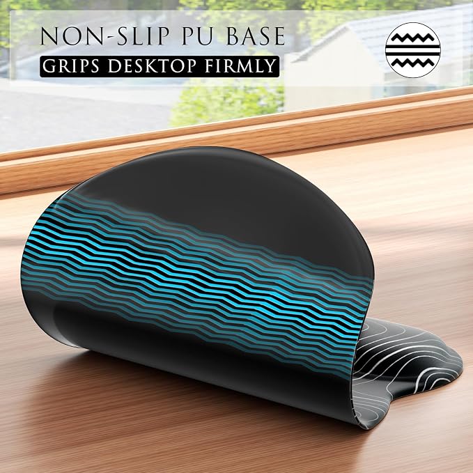 MROCO Ergonomic Mouse Pad Gel Wrist Rest, 9.4 x 8.1 in, Black Topographic | Ergonomic Shape Design, Multiple Pattern Options, Gel Wrist Comfort, Smooth Lycra Surface, Non-Slip PU Base