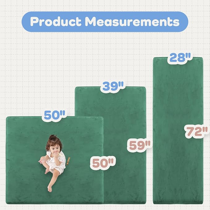 1.3" Thick Play Mat for Baby 50x50 Foam Playmat for Kids Dark Green | Memory Mat for Baby to Play on Floor Waterproof Easy Care with Non-Slip Tummy Time Play Mat for Nursery Playroom Classroom