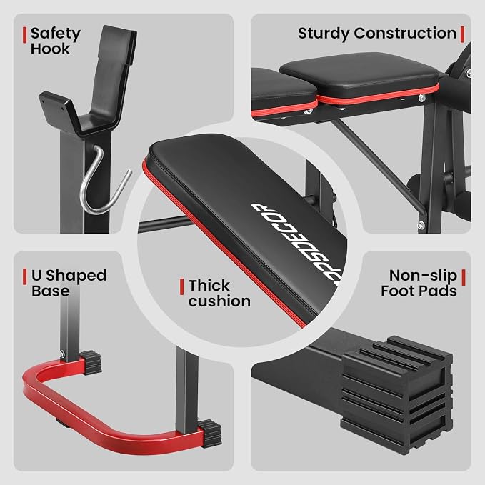 OPPSDECOR Foldable Weight Bench Set with Squat Rack and Preacher Curl Pad | Preacher Curl Bench, Leg Extension and Curl, 660lb Capacit Incline Decline Flat, Foldable Home Gym, For Women Teens Beginners