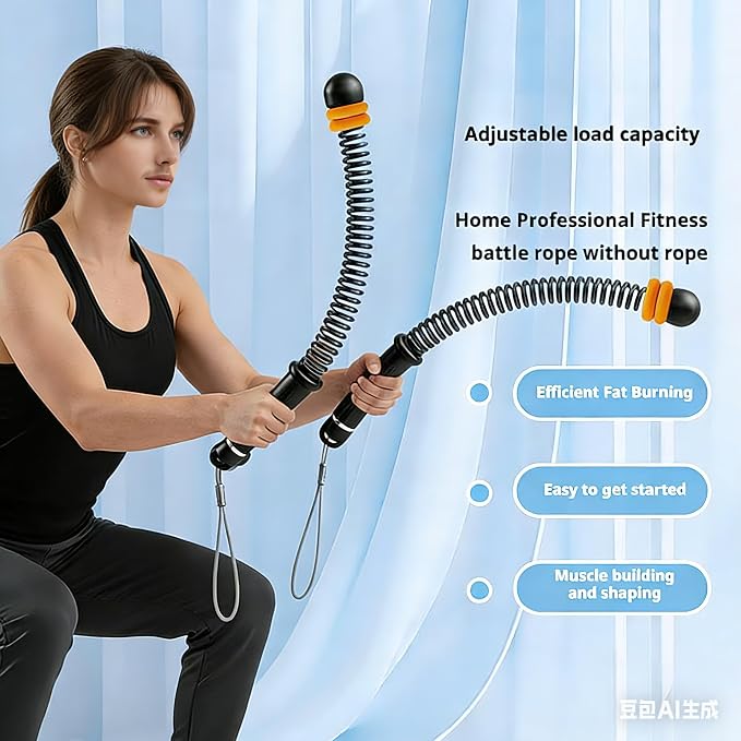 Ropeless Battle Ropes for Home Gym: 2PCS Upgraded Weighted Portable Cordless Battle Ropes for Strength Building, Workout, HIIT and Low-Impact Aerobic Training for Men & Women, Black 2