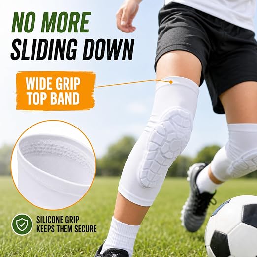 AceList Kids Knee Pads for Youth Ages 4-15, Honeycomb Padded Knee Sleeves for Basketball Baseball Football Volleyball Wrestling Cycling, Anti-Slip Stay-Up Protective Gear, 1 Pair (Size S White)