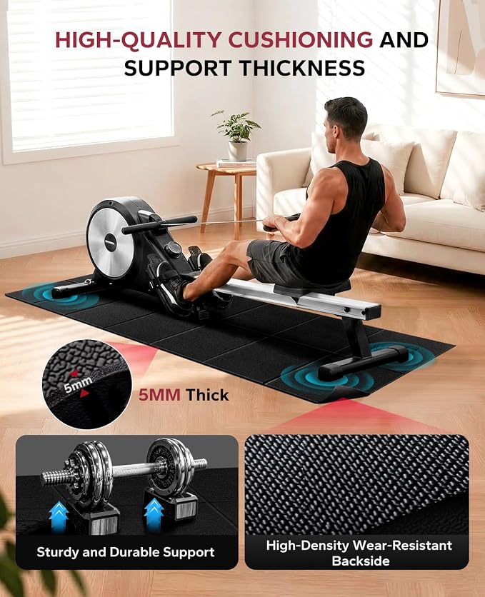 HAPBEAR Treadmill Mat, 55"x24"/68"x24"/79"x35.5" Non-Slip Foldable Exercise Equipment Mat for Walking Pad, Weight Bench, Noise Reducing Shock Absorbing Floor Protector for Home Gym, Carpet & Hardwood Floors