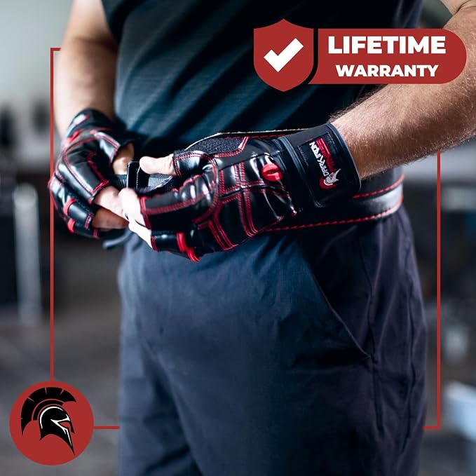Dark Iron Fitness Genuine Leather Gym Gloves for Men Women, Wrist Wrap Support Workout Gloves for Weight Lifting Crossfit Deadlift Barbell Exercise Palm Padding Callus Protection Grips