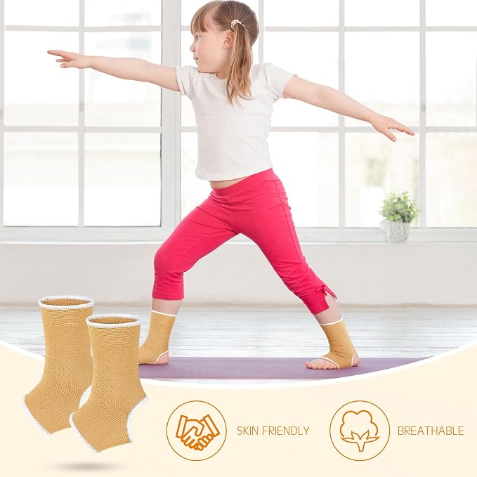 Haysandy 4 Pieces/ 2 Pair Kids Ankle Support Brace Elastic Kids Compression Socks Knitted Ankle Sleeve for Jogging Running Fitness(Beige,10-15 Years)