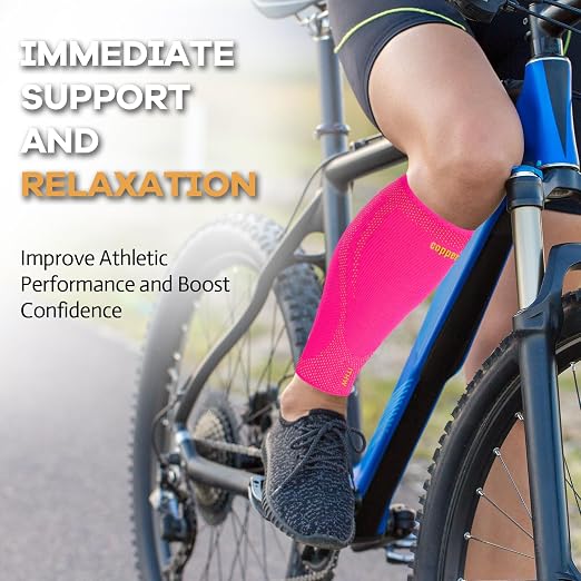 Copper Calf Compression Sleeves for Men & Women - High Stretch | Graduated Compression with Anti-Slip Grip | Breathable & Smooth Lining Footless Design for Runner, Shin Splints, Leg Fatigue