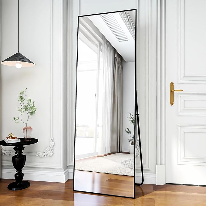 BEAUTYPEAK Full Length Mirror 64"x21" Floor Mirrors | Nano Glass, Standing Rectangle Mirrors Body Dressing Wall-Mounted for Living Room, Bedroom, Black