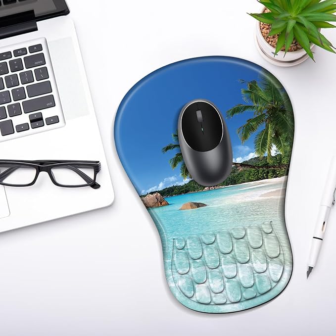 YIWEI Ergonomic Mouse Pad with Wrist Rest for Carpal Tunnel Pain Relief | Memory Foam Wrist Support,Non-Slip Rubber Base, Keyboard Computer Mousepad,Lycra Cloth Surface,Gaming and Home Office