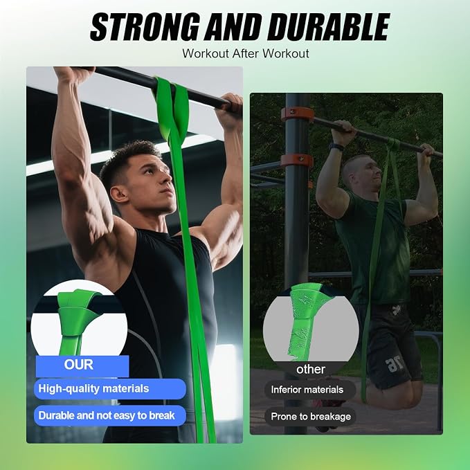 WHATAFIT Resistance Bands, Pull Up Assist Bands with Handles, Door Anchor | Natural Latex Rubber, Progressive Tension, Exercise Loop for Full-Body Fitness, Portable Gym Bag, Warm-Up & Stretch