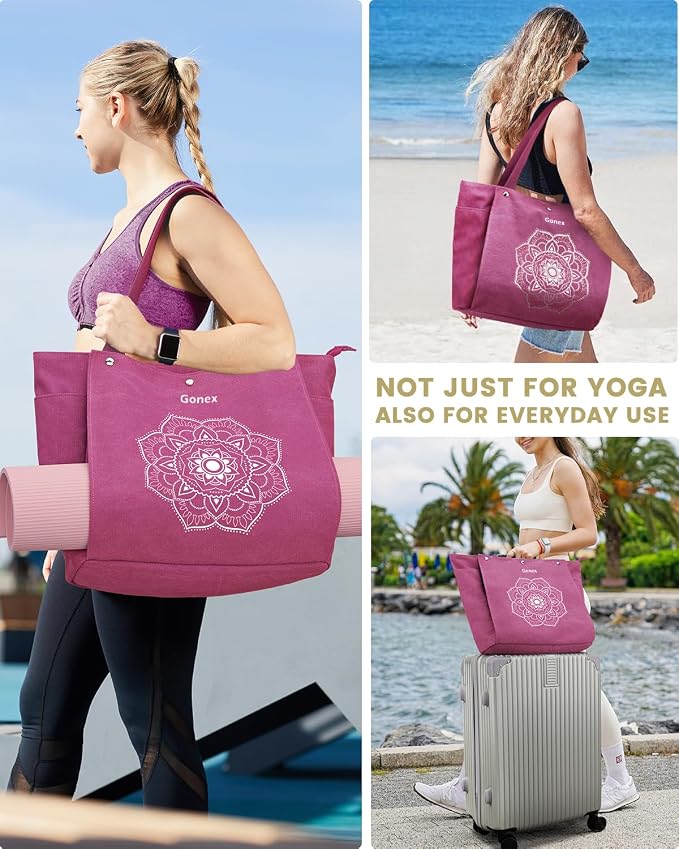 Gonex Yoga Mat Bag For Women Canvas Tote Pilates Gym Bag With Mat Carrier | Front-Opening Quick Access Mat Straps, Durable Cotton Canvas, Machine Washable, Bottle Holder Multi Pockets, Yoga Gym Travel
