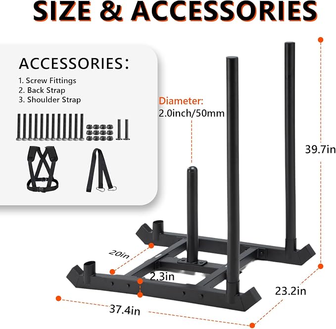 TE DEUM Weight Training Pull Sled, Fitness Strength Speed Training Sled, Steel Power Sled Workout Equipment for Athletic Exercise and Speed Improvement, Only Suitable for 2" Weight Plate