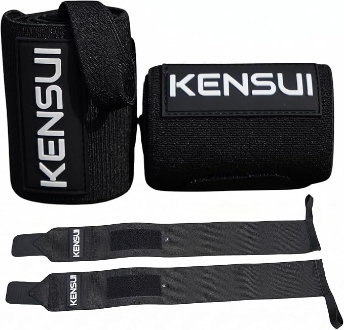 KENSUI Wrist Wraps for Weightlifting, Bench Press & Wrist Support | Adjustable tightness and padded support help stabilize wrists during bench press, overhead press and heavy lifting