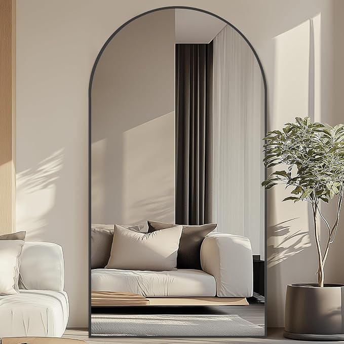 MELOMOIR 82"x44" Oversized Floor Mirror Freestanding, Arched Full Length Mirror for Bedroom Living Room Dressing Room Gym Yoga Hair Salon, Black Mirror Full Length with Shatterproof Tempered Glass