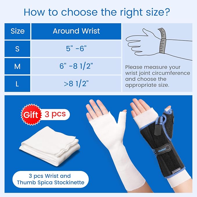 Velpeau Carpal Tunnel Wrist Brace with Thumb Stabilizer Night Support, Stabilizes Wrist Thumb Joint, Pain Relief for Tendonitis, De Quervain's Tenosynovitis, Arthritis (Drawstring, Right Hand, L)