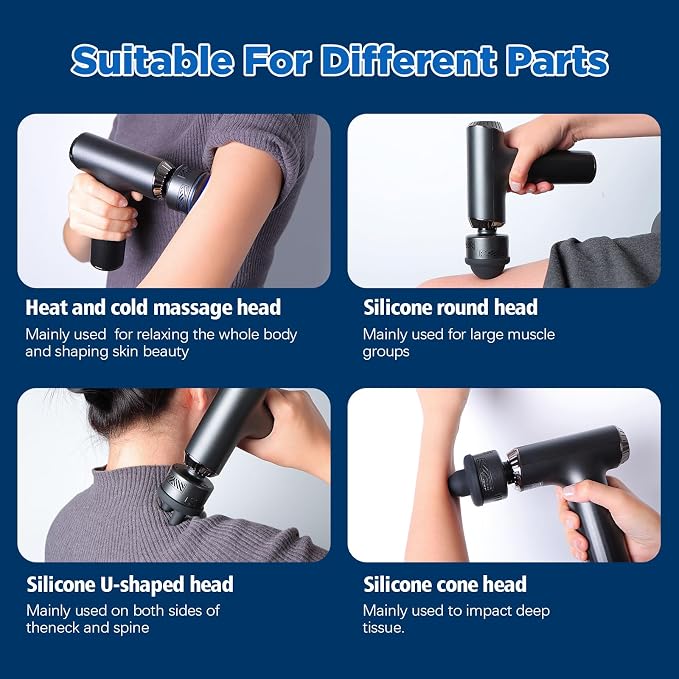 Massage Gun with Heat and Cold, 2 in 1 Portable Mini Muscle Massager with Extended Handle, Handheld Electric Percussion Deep Massager Tissue Massage Gun for for Home Gym