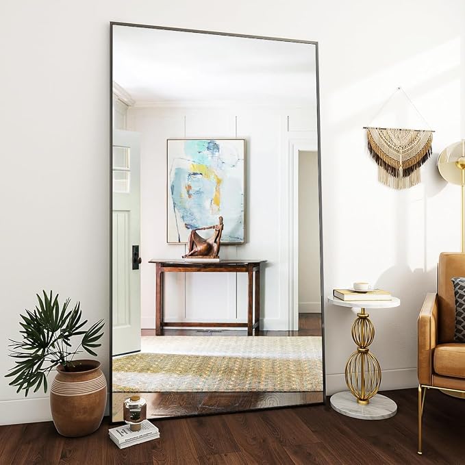 VooBang Large Full Length Mirror 78" x 35" - Shatterproof Black | Huge Floor Full Body Dressing Mirror with Metal Frame, Freestanding, Wall Mounted, or Leaning for Bedroom, Living Room